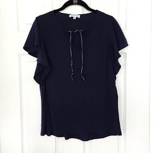 Grace & Lacy navy blue flutter sleeve top